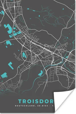 Produktbild von MuchoWow® Poster Deutschland - Blau - Troisdorf - Stadtplan - Karte 120x180 cm - Kunstposter
