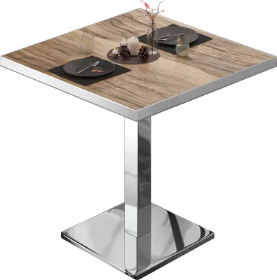 Produktbild von BM | Bistrotisch | B:T:H 80 x 80 x 75 cm | Sheesham / Edelstahl | Quadratisch | Edelstahl Rand | Bistro Tisch Esstisch