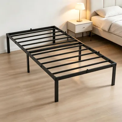 Produktbild von Metallbett 90 x 200 cm mit Lattenrost, Bettgestell in Schwarz, stabiles Einzelbett, modernes Jugendbett