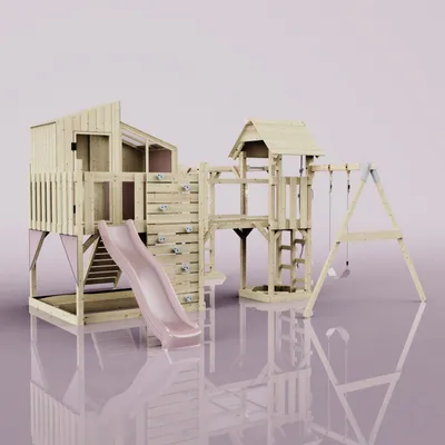 Produktbild von OutdoorToys Spielturm Liv aus Holz in Rosa Kinderschaukel