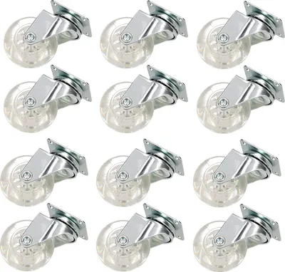 Produktbild von KOTARBAU® 12er Set Möbelrollen Ø 50 Lenkrollen Ohne Bremsen Transparent Gummi Schwenklager Kugellager Sofarollen Schieberrollen Transportrollen Univ