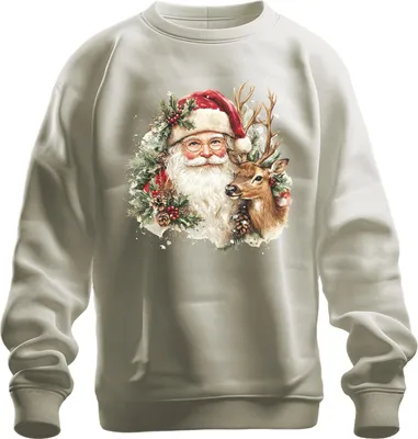 Produktbild von Weihnachtsmann Rentier Weihnachtsgeschenk Nostalgie Vintage Retro Uni Sweatshirt Pullover, Natur, 3XL