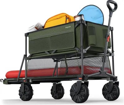 Produktbild von LifeGoods Doppelter Bollerwagen - Faltbarer Handwagen - 200KG - 400L - Ausklappbar - Mit Schutzhülle - Grün