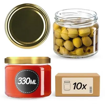 Productafbeelding van Inmaakpotten met schroefdeksel 330 ml - Set van 10 voorraadpotten voor jam en honing