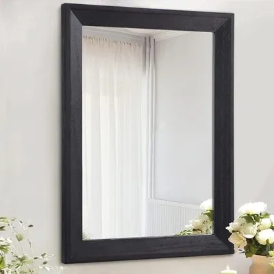Produktbild von Wandspiegel, rechteckig, mit Holzrahmen, groß, 66 x 45,7 cm, dekorativer Wandspiegel für Schlafzimmer, Badezimmer, Wohnzimmer, Ankleidezimmer, Eingangsbereich, Schwarz