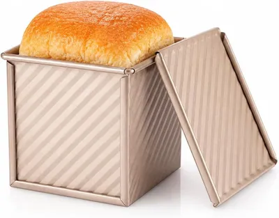 Produktbild von Backform mit Deckel für Toastbrot, Gebäck und Kuchen, für 250g Teig (Gold-Quadrat-Welle)