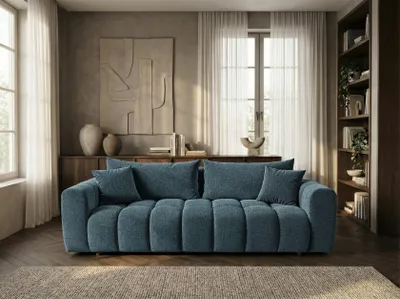 Image de Sofiland COSMO LUXURY Canapé Droit Convertible 240cm Tissu Texturé bleu pétrole