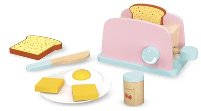 Produktbild von Bayagu Holz-Toaster Kinder Frühstücksset Toast Butter Marmelade Ei Teller Messer
