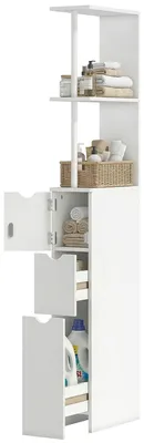 Produktbild von Badezimmerschrank mit Schubladen und offenen Regalen, 15 x 33 x 136,8 cm, wei?