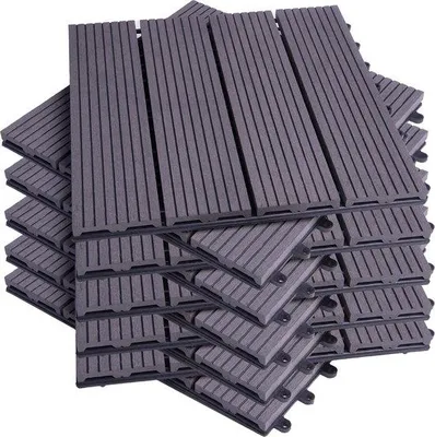Immagine prodotto di Set di piastrelle per terrazza in WPC con sistema a incastro - 30x30 cm - Antracite - Confezione da 11 pezzi