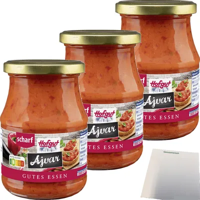 Produktbild von Hofgut Ajvar scharf 3er Pack (3x370ml Glas) + usy Block