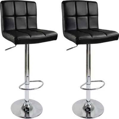 Produktbild von WOLTU Barhocker Kunstleder Schwarz, 2er Set, drehbar, höhenverstellbar, modernes Design, Gesamthöhe 92-114 cm, Sitzhöhe 60-82 cm, Rückenlehnenhöhe 32 cm, Sitzfläche 44x38 cm, Ø Untergestell 38.5 cm, max. 120 kg, für Bar Küche Büro