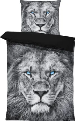 Produktbild von Löwen Bettwäsche 135x200 cm Löwe grau silber schwarz Tiere Wende Microfaser