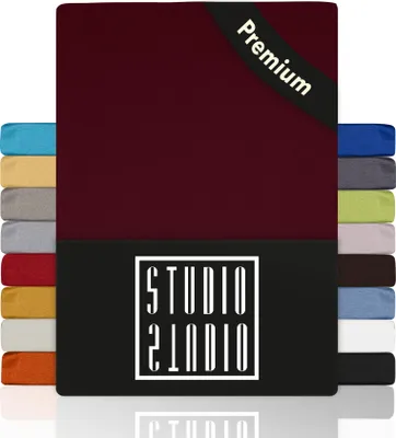 Produktbild von STUDIO Premium Spannbettlaken 180x200cm - 200x220cm, 170g/m² gekämmte Baumwolle mit 3% Elasthan, 100, Bettlaken auch für hohe Matratzen, Boxspringbetten und Wasserbetten bis 35cm - Bordeaux