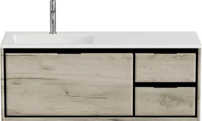 Produktbild von Sanox Badmöbel-Set Loft BxHxT 120,5 x 47 x 45,5 cm Frontfarbe craft oak mit Waschtisch Mineralguss weiß Griff chrom 8474
