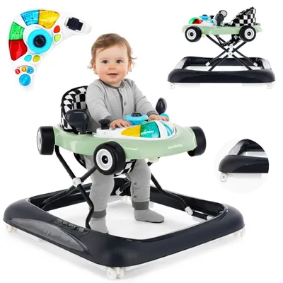 Produktbild von Sun Baby Lauflernhilfe Walker 3in1 mit höhenverstellbare Automotiv, Fromula racing, interaktiv und faltbar mit Sicherheitsstopper, Tasten, Lichtern und Sound ab 6 Monaten salbei und schwarz