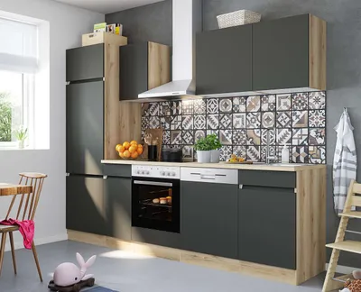 Produktbild von Küchenblock Noah 270 cm mit Einbauspüle ohne Elektrogeräte in anthrazit matt (Geschirrspüler geeignet)