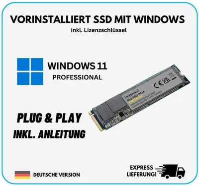 Produktbild von 128GB M.2 NVME PCIe SSD Festplatte mit vorinstallierten Windows 11 PRO Professional für PC Laptop Notebook