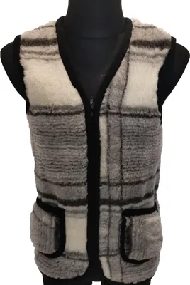 Produktbild von Wollweste aus Schafwolle – Warm, kariert, für Damen & Herren, Grau S