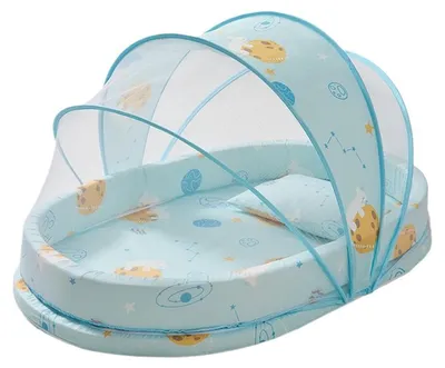 Produktbild von Baby Mückennetz für Neugeborene, Bettchen mit Insektenschutz, faltbar mit stabilem 4-Stangen-Rahmen, Blauer Bär