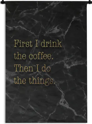 Produktbild von MuchoWow® Wandteppich Wandbehang Zitate - Kaffee - Gold - Marmor 120x180 cm Tapisserie Dekoration Wandtuch - Schlafzimmer - Dekorationen für das Haus