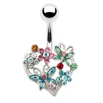 Produktbild von Taffstyle Bauchnabelpiercing Bauchnabelpiercing Multi Kristall Blumen Schmetterling Herz