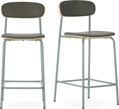 Zdjęcie produktu dla Zestaw 2 taboretów ze skóry ekologicznej z metalowymi nogami, wys. 95 cm - TESS