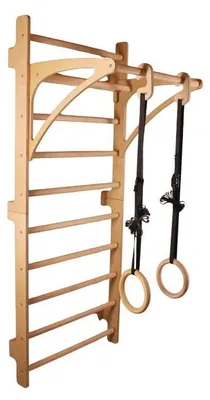 Produktbild von BearOnBar – Trainingsleiter-Set 200 x 80 cm für Innenräume – bis 100 kg – An der Wand montierte Holzleiter mit abnehmbarer Stange und Turnringen