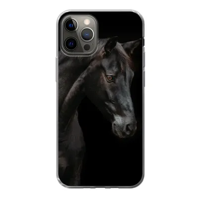 Produktbild von MuchoWow® Handyhülle Schutzhülle Hülle für iPhone 12 Pro Pferd - Tiere - Schwarz - Porträt Silikon Softcase Handy Hülle - Abdeckung