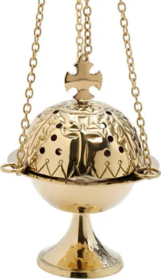 Produktbild von Rauchfass Kreuz Kette 50cm Innenschale Byzantischer Hängegefäß Messing Gold 7616
