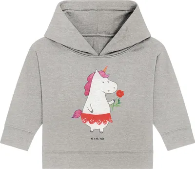 Produktbild von Mr. & Mrs. Panda Organic Baby Hoodie Einhorn Dame 24. - 36. Monat - Heather Grey - Geschenk, Lady, Kapuzensweatshirt, Unicorn, Frau, Bachelor, Kapuzenshirt, Einhörner