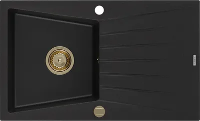Produktbild von Mexen Cesar Granitspüle mit einem Becken und einer Abtropffläche 775 x 470 mm, Schwarz, Siphon Gold - 6514771010-77-G