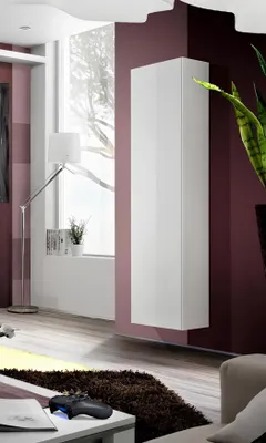 Produktbild von Luxus Weiß Hänge Vitrine Holzschrank Design Wohnzimmer Modern Möbel