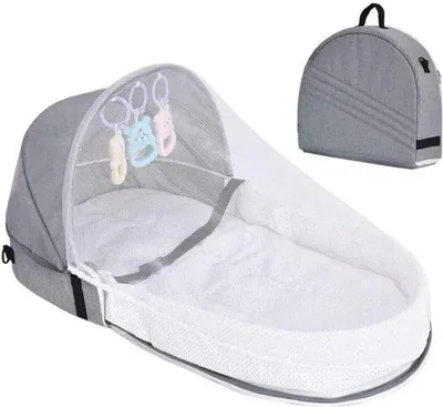 Produktbild von Gebrauchsfähiges Babyreisebett mit Luftpolsterung - Faltbar und tragbar - Grau