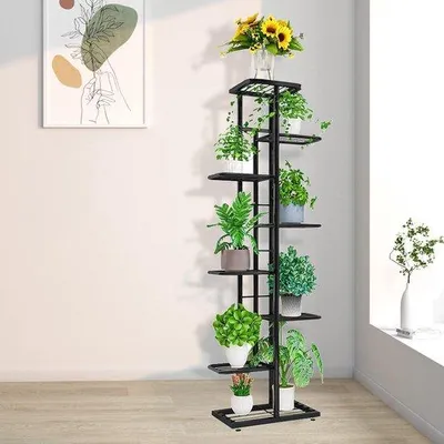 Obrázok produktu pre Famanu, kovový stojan na kvety – 8 úrovní – regál na rastliny pre balkón a obývačku – čierna farba