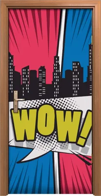 Produktbild von Türposter 90x200 cm Türaufkleber Türtapete Türfolie Klebefolie Kunst Comic mit Sprechblase und Stadt