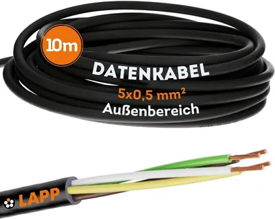 Image de 10 mètres Lapp 1030258 LiYY- PVC- Ligne pilote 5x0,5 mm² noir I Câble LED 5 fils I Ligne de données I Ligne de signal I Câble soudable