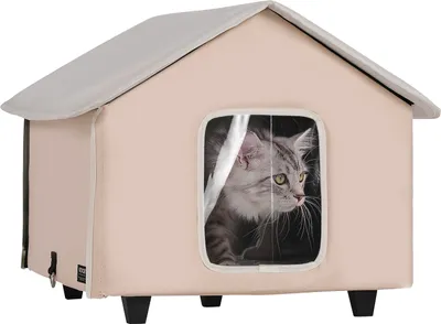 Immagine prodotto di VEVOR Casetta riscaldata per gatti, rifugio per gatti all'aperto con temperatura regolabile e timer, rifugio pieghevole per gatti in tessuto Oxford 600D con cuscino riscaldato