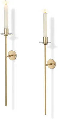 Productafbeelding van Wandkandelaars Set - Metalen Houders - Sfeer Creëren - Eenvoudige Montage - 465 cm Hoog - Goud