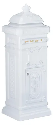 Produktbild von Relaxdays Standbriefkasten Antik, britisches Design, rostfreies Aluminium, HBT: 101x34,5x31 cm, Säulenbriefkasten, weiß