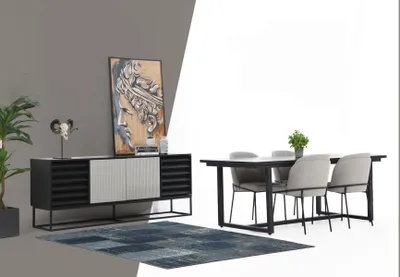 Produktbild von *Essecke Essgruppe Esszimmer Esstisch Stühle 8tlg Holz Schwarz Set