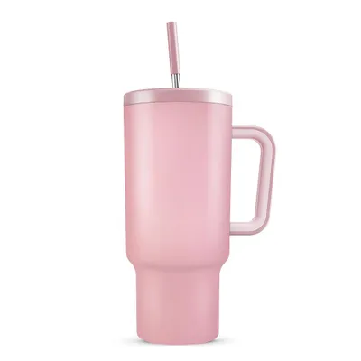 Produktbild von Fine Life Pro Thermobecher Trinkflasche mit Strohhalm 1.2L Kühlt 11 Stunden - 34 Stunden Eisgekühlt - Kaffeebecher To Go, Rosa