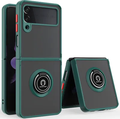 Image de Etui pour Samsung Galaxy Z Filp 3 5G étui en TPU translucide mat avec porte-anneau et support vert foncé