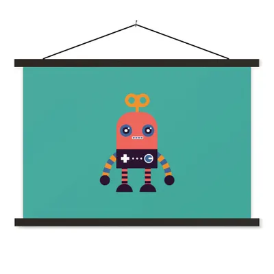 Produktbild von MuchoWow® Textilposter Roboter - Spielzeug - Gesicht - Rosa - Jungen - Kinder 150x100 cm mit schwarzem Rahmen - Schlafzimmer