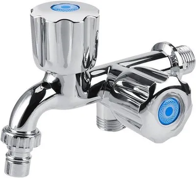 Immagine prodotto di Unyqoos® Rubinetto doppio per lavatrici, attacco G1/2 – Doppio beccuccio con due manopole, rubinetto per cucina e lavabo, ABS, cromato