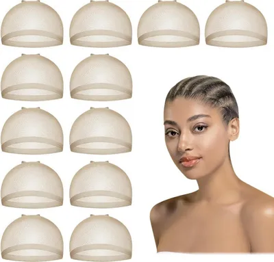 Produktbild von Transparente Haarnetz Perückenkappe für Lace Wigs, Hellbraun, 12 Stücke