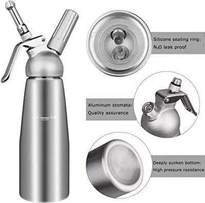 Produktbild von Edelstahl Sahnesyphon Sahnespender - Schlagsahnebereiter 500ml šC kein Plastik - Aluminium - 3 Edelstahldš¹sen