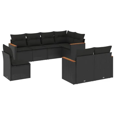 Produktbild von vidaXL 8-tlg. Garten-Sofagarnitur mit Kissen Schwarz Poly Rattan