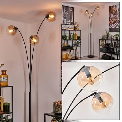 Produktbild von Fossobiubo Stehlampe aus Metall/Glas in Schwarz/Bernsteinfarben/Klar