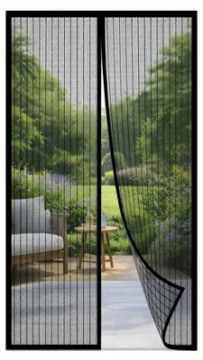 Produktbild von HSXL Fliegengitter PRO Schwarz - 91 x 210 cm - Luxus Türgitter - Türgitter - Selbstklebend - 2-lagiges Lamellengitter